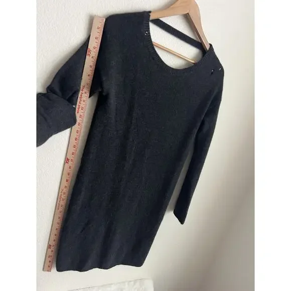 360 Cashmere Sweater Dress Women S Charcoal Gray Open Back Long Sleeve Flawed - Picture 6 of 12